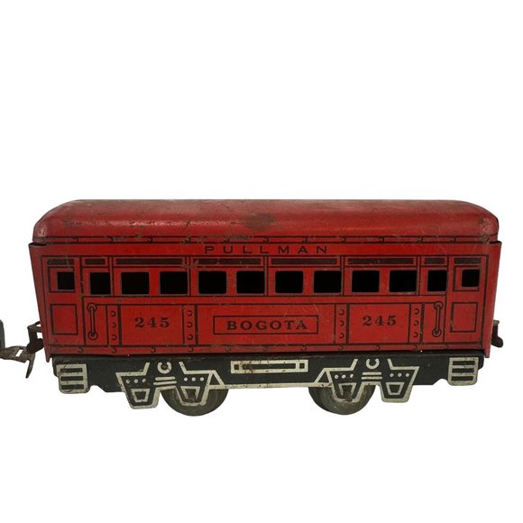 Lot of Two Vintage Marx Tin Railroad Train Passenger Car & Caboose Toy - Picture 6 of 9